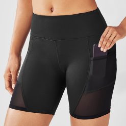 Mesh Contrast Cycling Yoga Shorts, High Elastic Running Workout Fitness Shorts, Women's Activewear