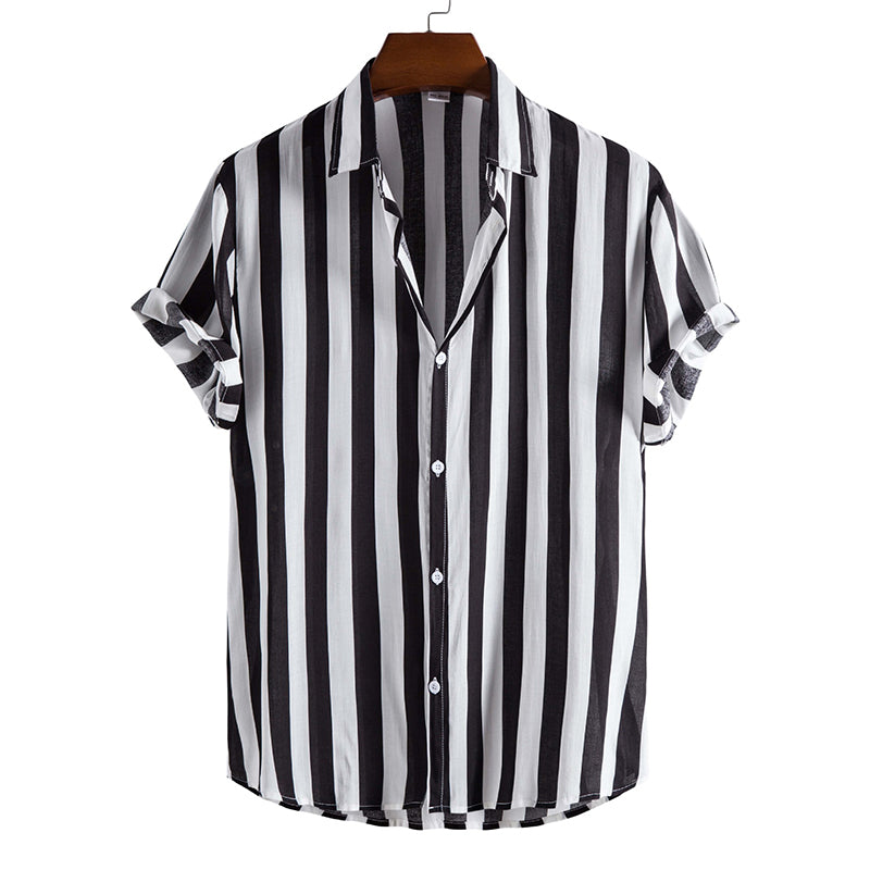 Macymars™ Literary White Vertical Stripes Fashion Casual Men's Bowling Shirt