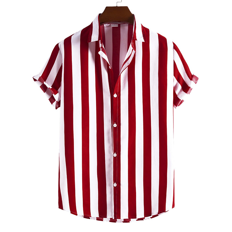 Macymars™ Literary Wine Red Vertical Stripes Fashion Casual Men's Bowling Shirt